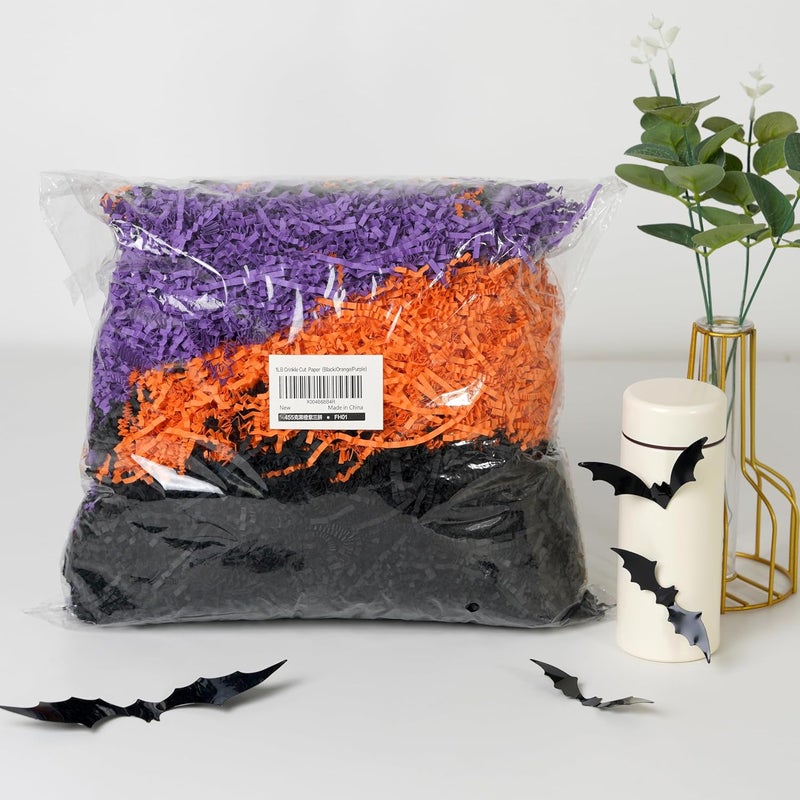 Bobobag - 1LB Halloween Crinkle Cut Paper Shred Filler Recyclable Gift Wrap confetti Raffia Grass Shred Paper for Gift Wrapping Basket Filling Box Filling Party Decor (Black/Orange/Purple) - Image 5